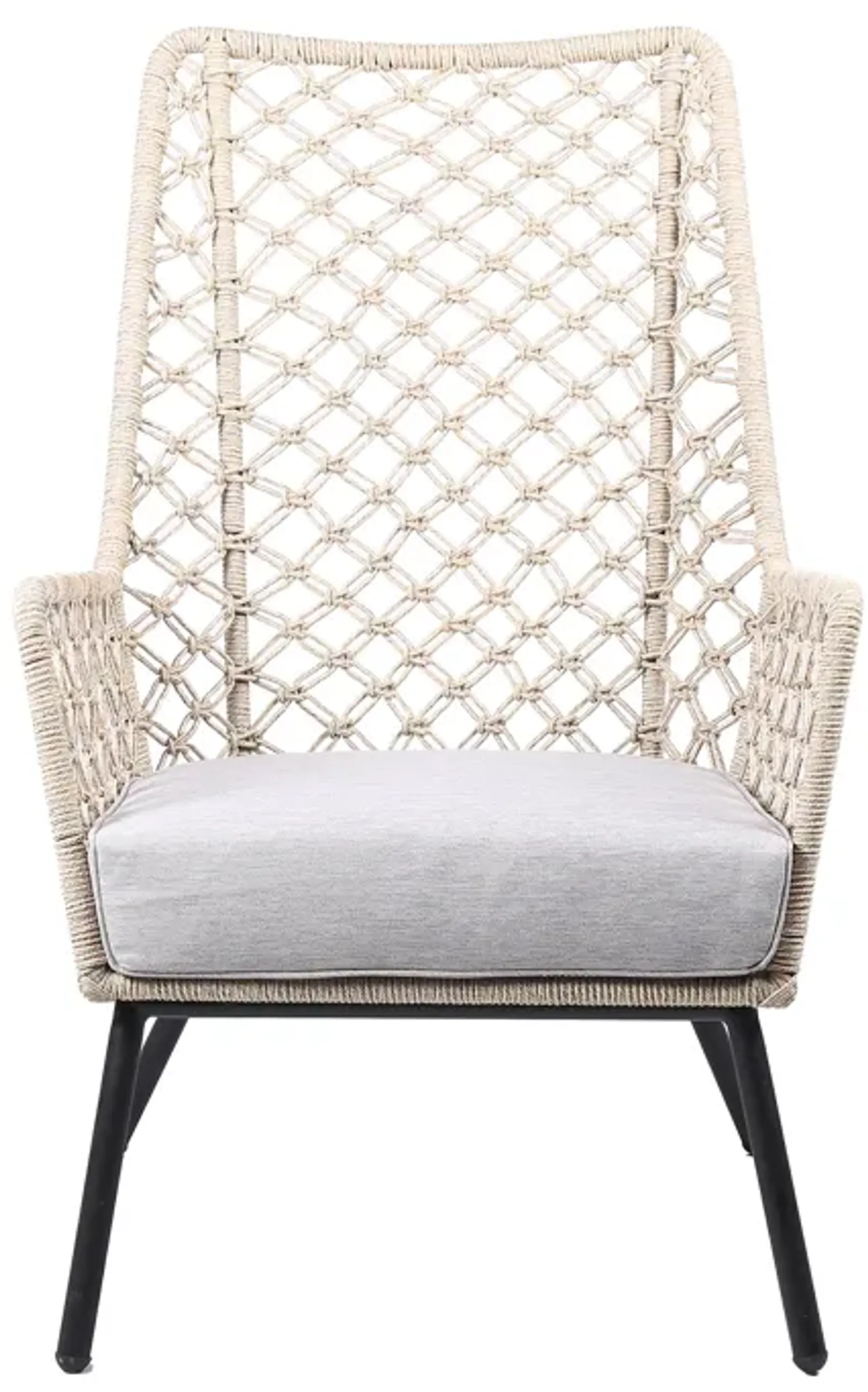 Marco Indoor Outdoor Steel Lounge Chair with Natural Springs Rope and Cushion in Gray