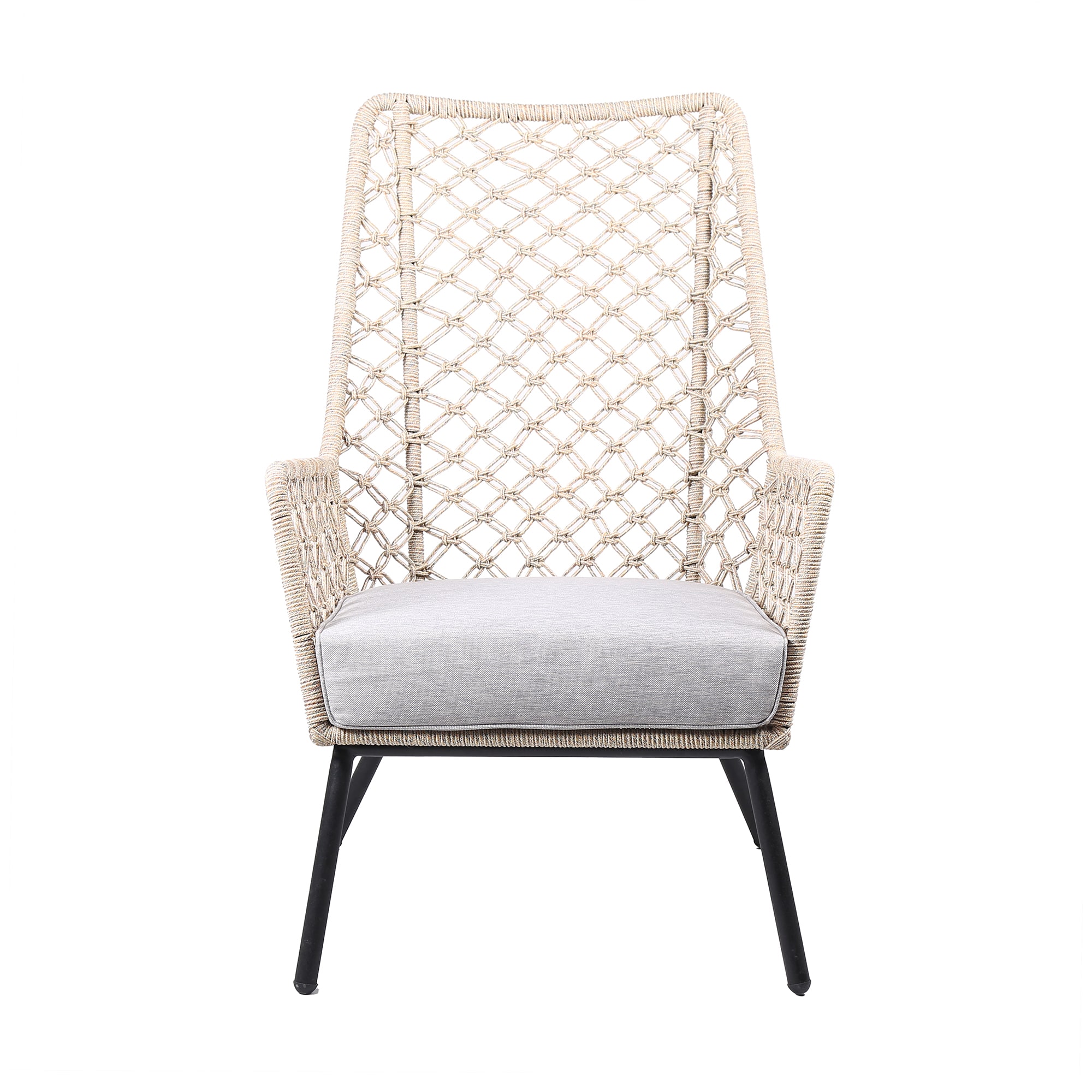 Marco Indoor Outdoor Steel Lounge Chair with Natural Springs Rope and Cushion in Gray