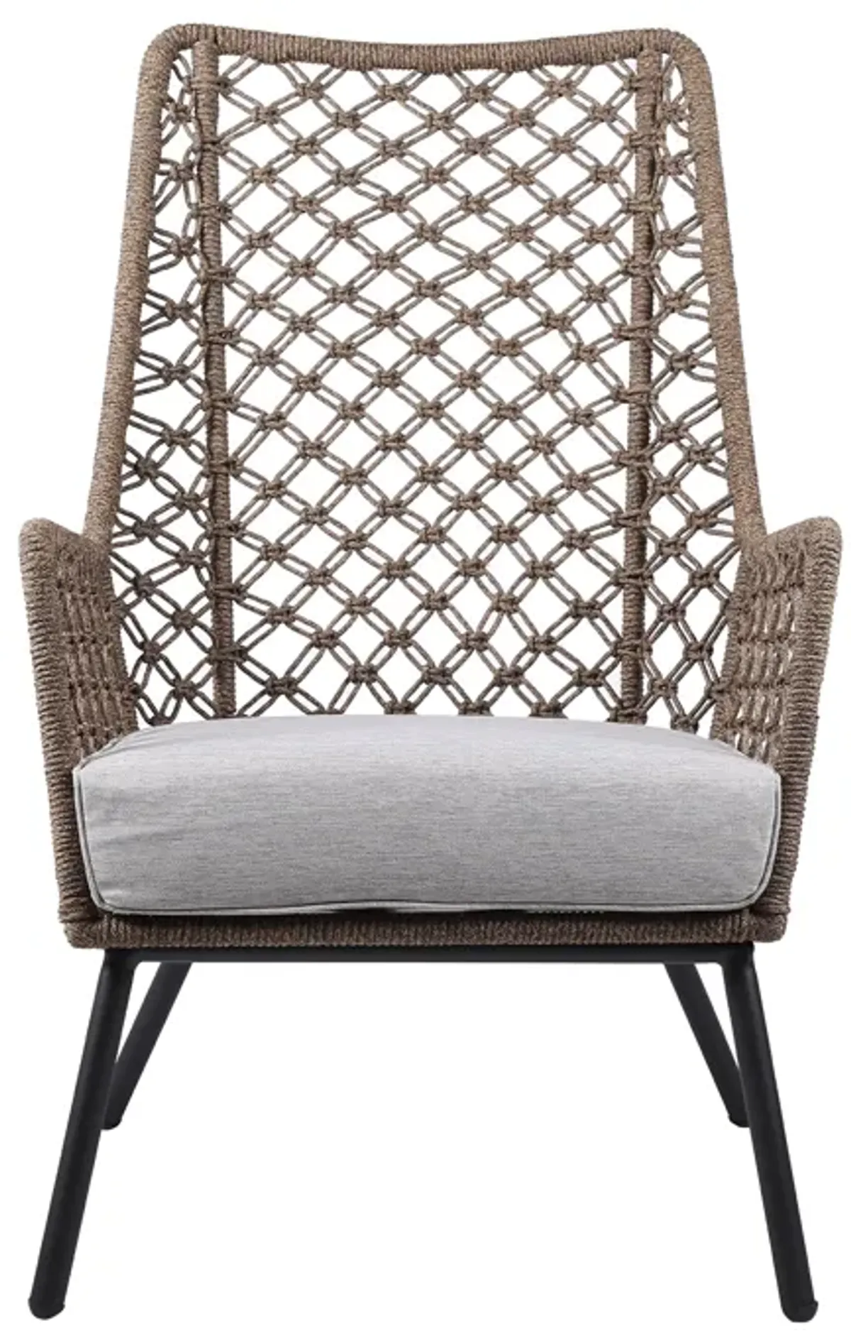 Marco Indoor Outdoor Steel Lounge Chair with Truffle Rope and Cushion in Gray