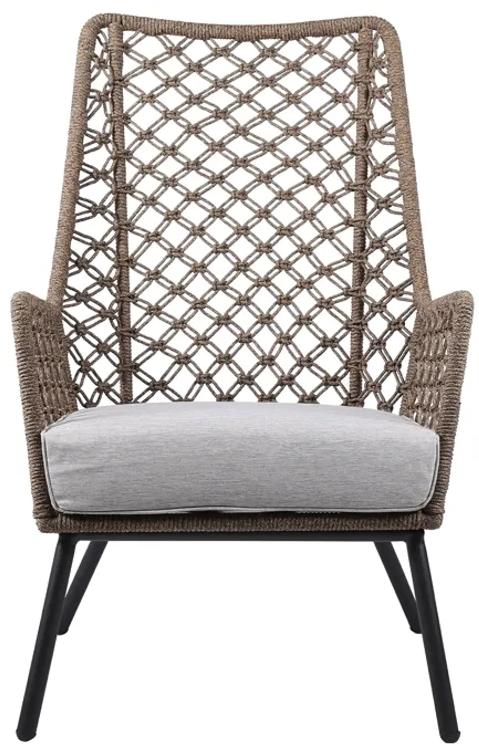 Marco Indoor Outdoor Steel Lounge Chair with Truffle Rope and Cushion in Gray