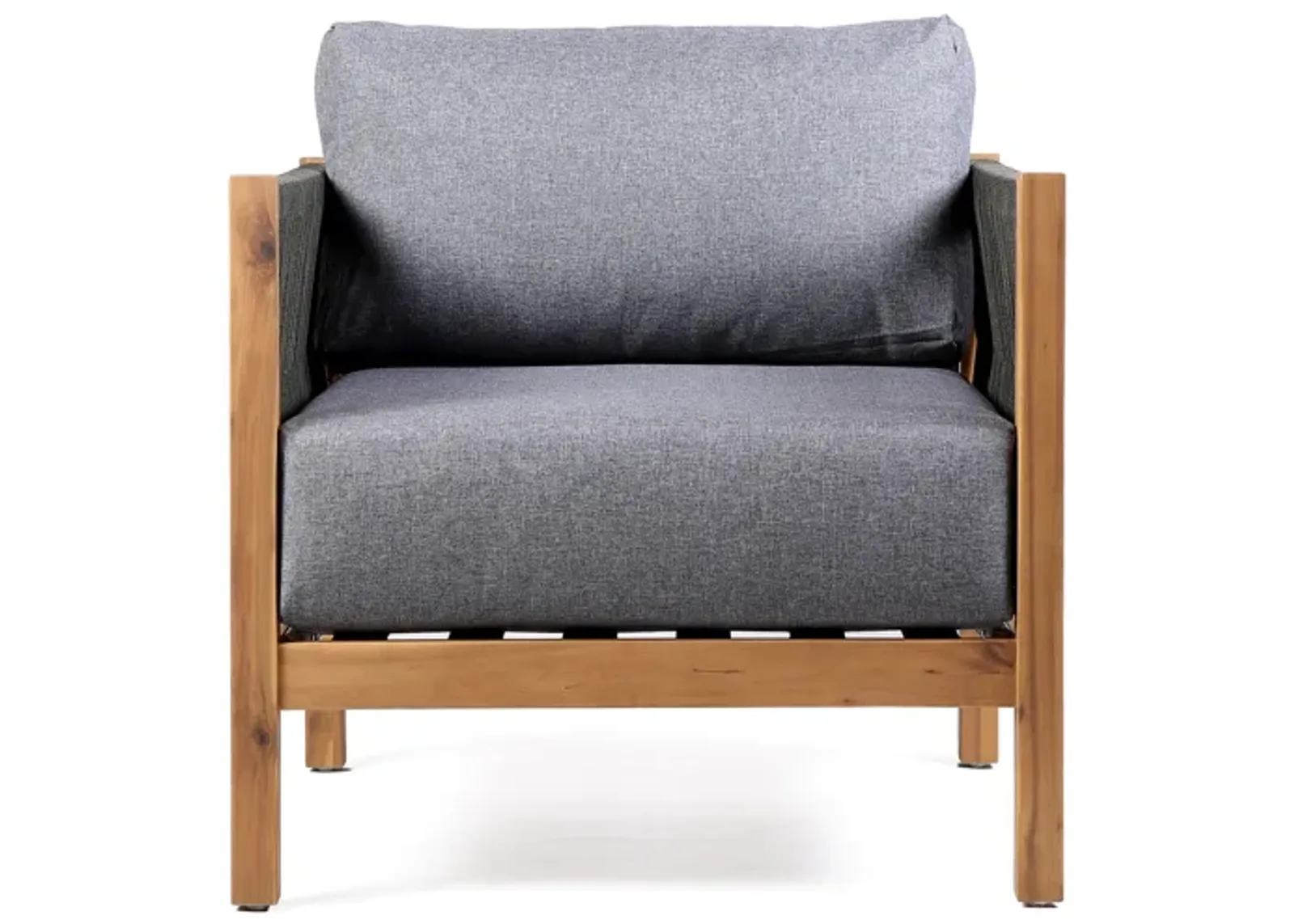 Sienna Outdoor Eucalyptus Lounge Chair in Teak Finish with Gray Cushions