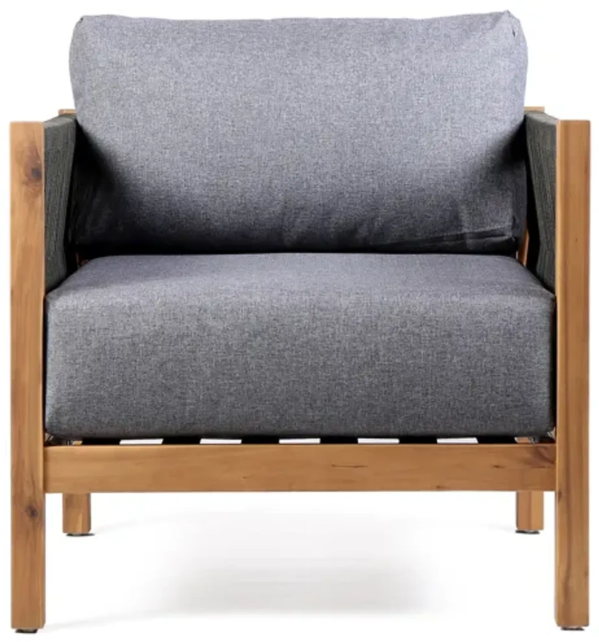 Sienna Outdoor Eucalyptus Lounge Chair in Teak Finish with Gray Cushions