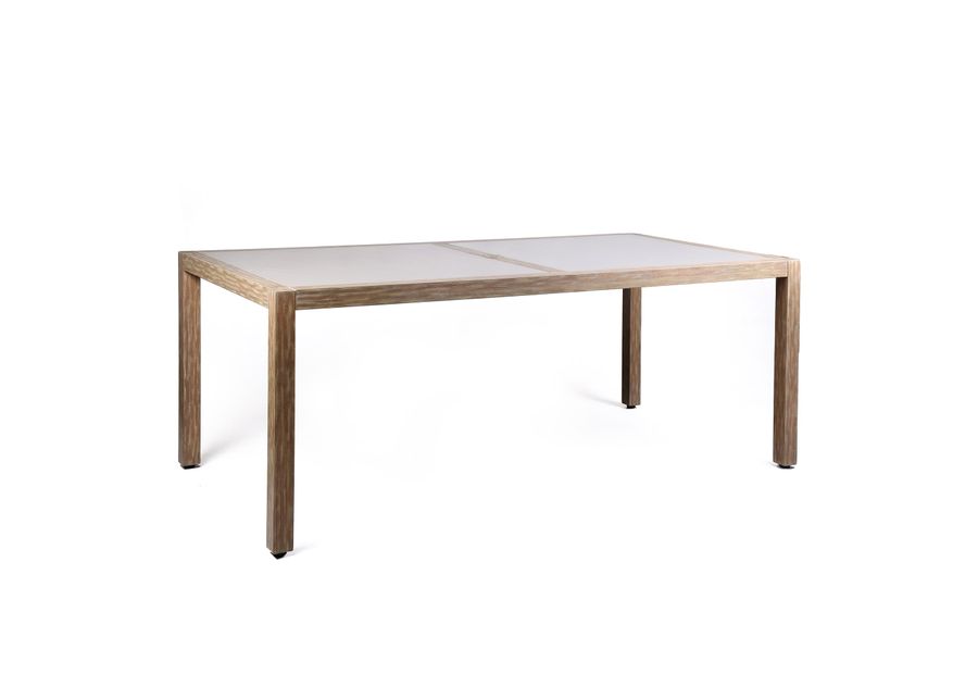 Sienna Outdoor Eucalyptus Dining Table with Teak Finish and Gray Super Stone Top