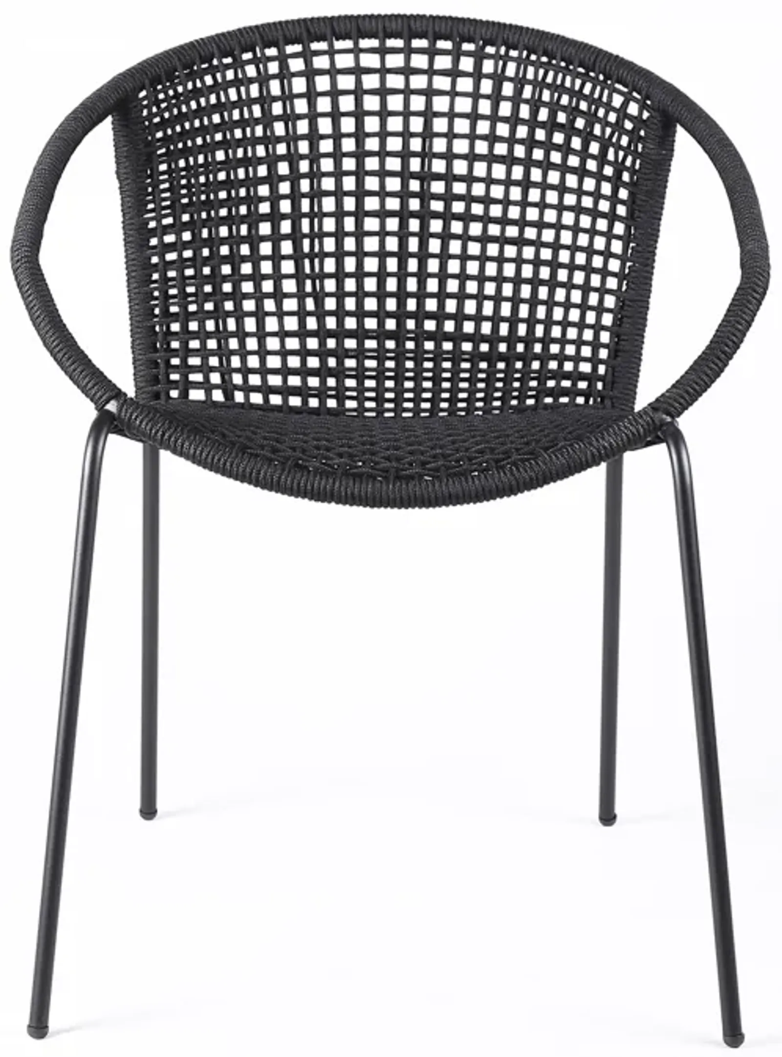 Snack Indoor Outdoor Stackable Steel Dining Chair with Rope (Set of 2) in Black