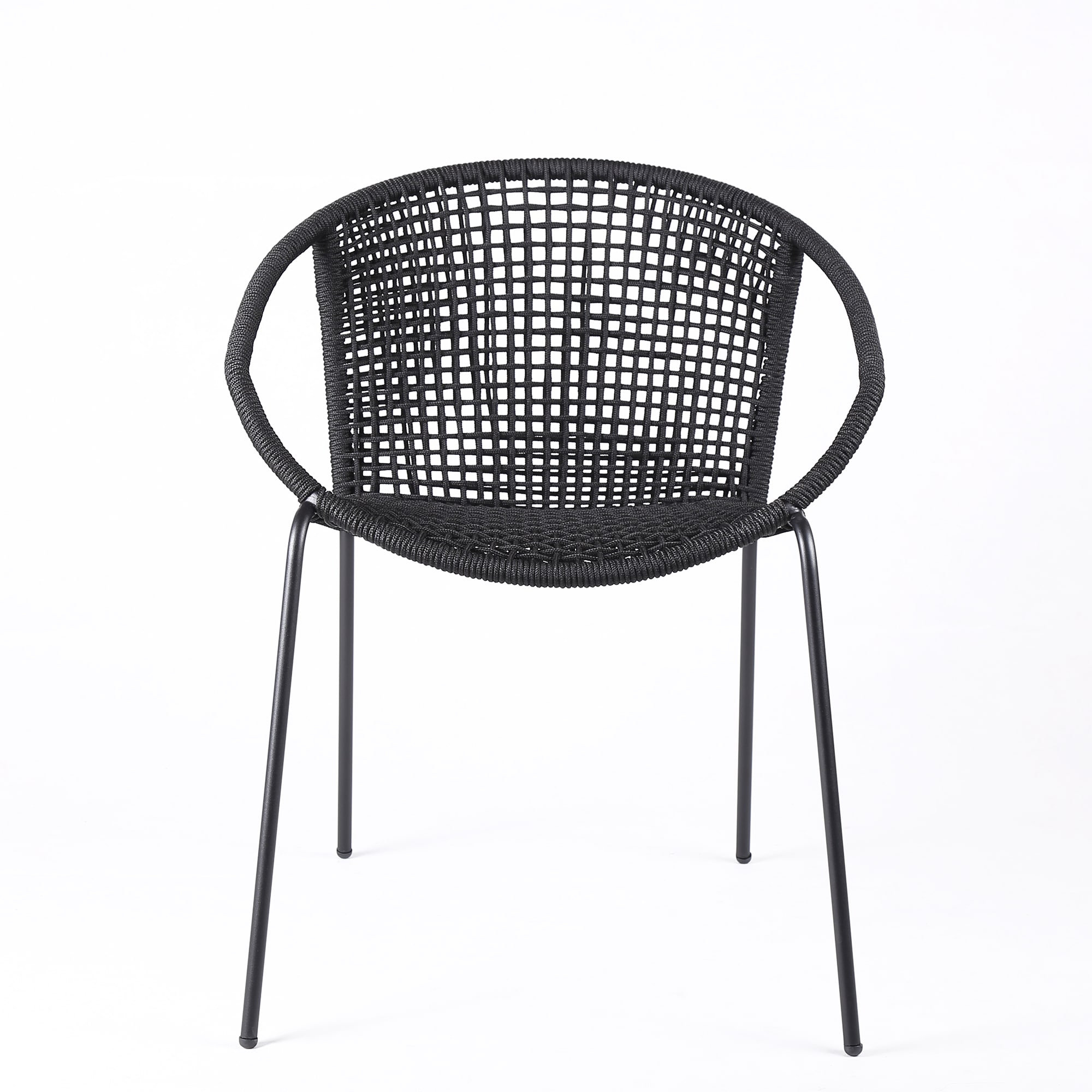 Snack Indoor Outdoor Stackable Steel Dining Chair with Rope (Set of 2) in Black