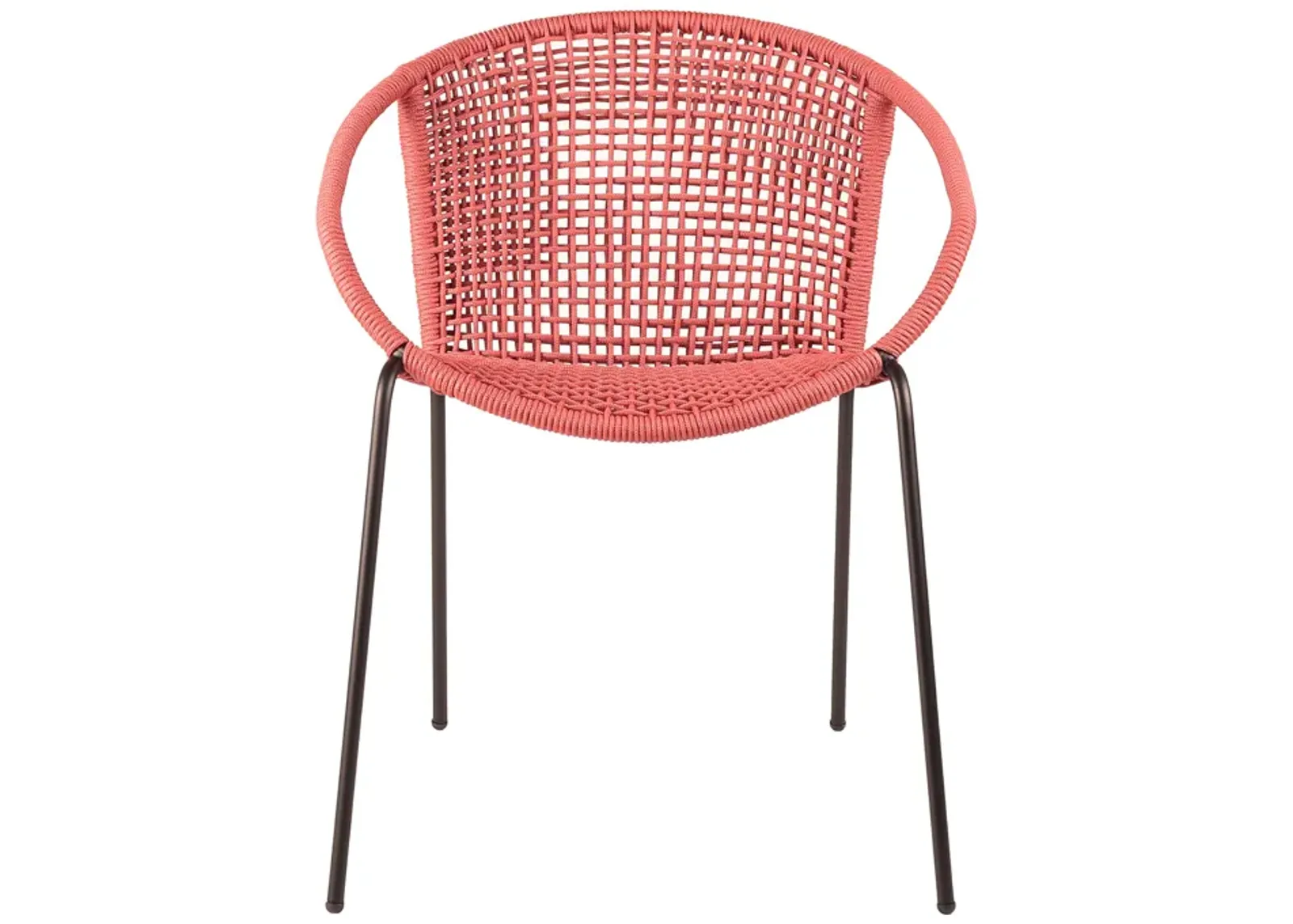 Snack Indoor Outdoor Stackable Steel Dining Chair with Brick Rope (Set of 2) in Red