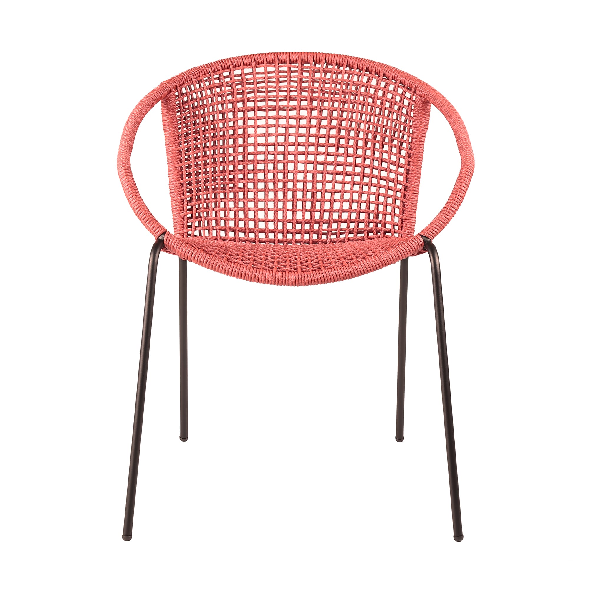 Snack Indoor Outdoor Stackable Steel Dining Chair with Brick Rope (Set of 2) in Red