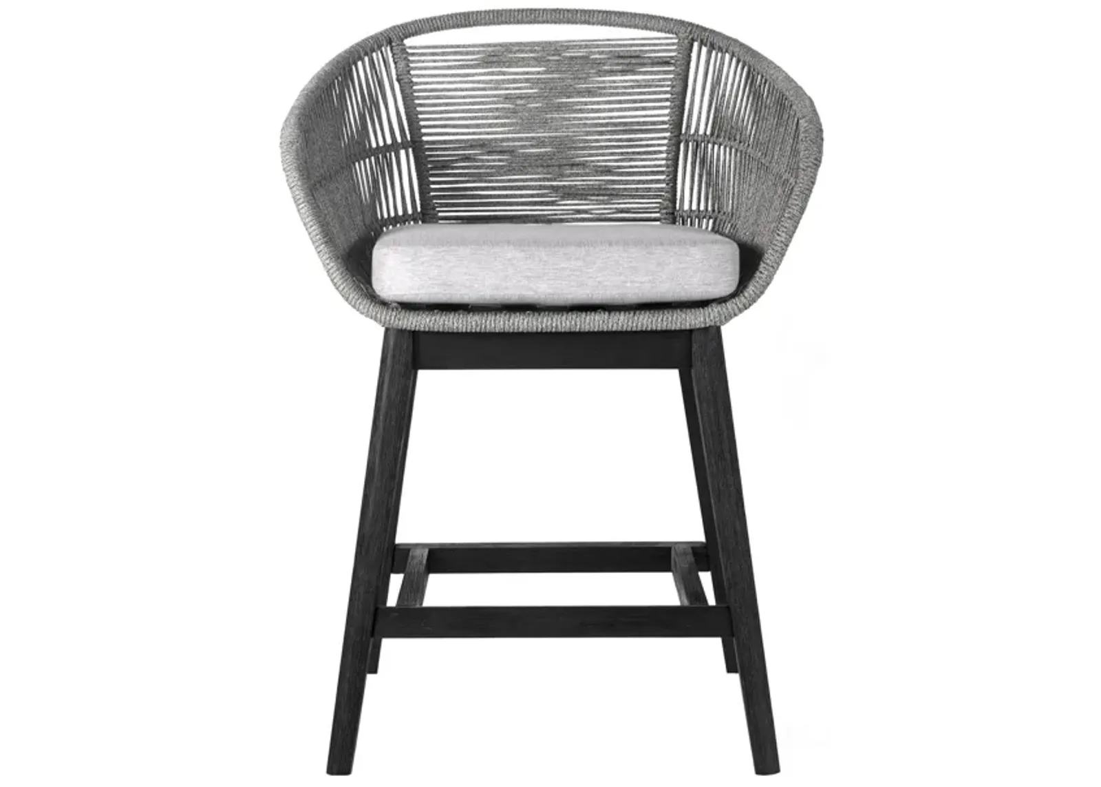 Tutti Frutti Indoor Outdoor Counter Height Bar Stool in Black Brushed Wood with Gray Rope