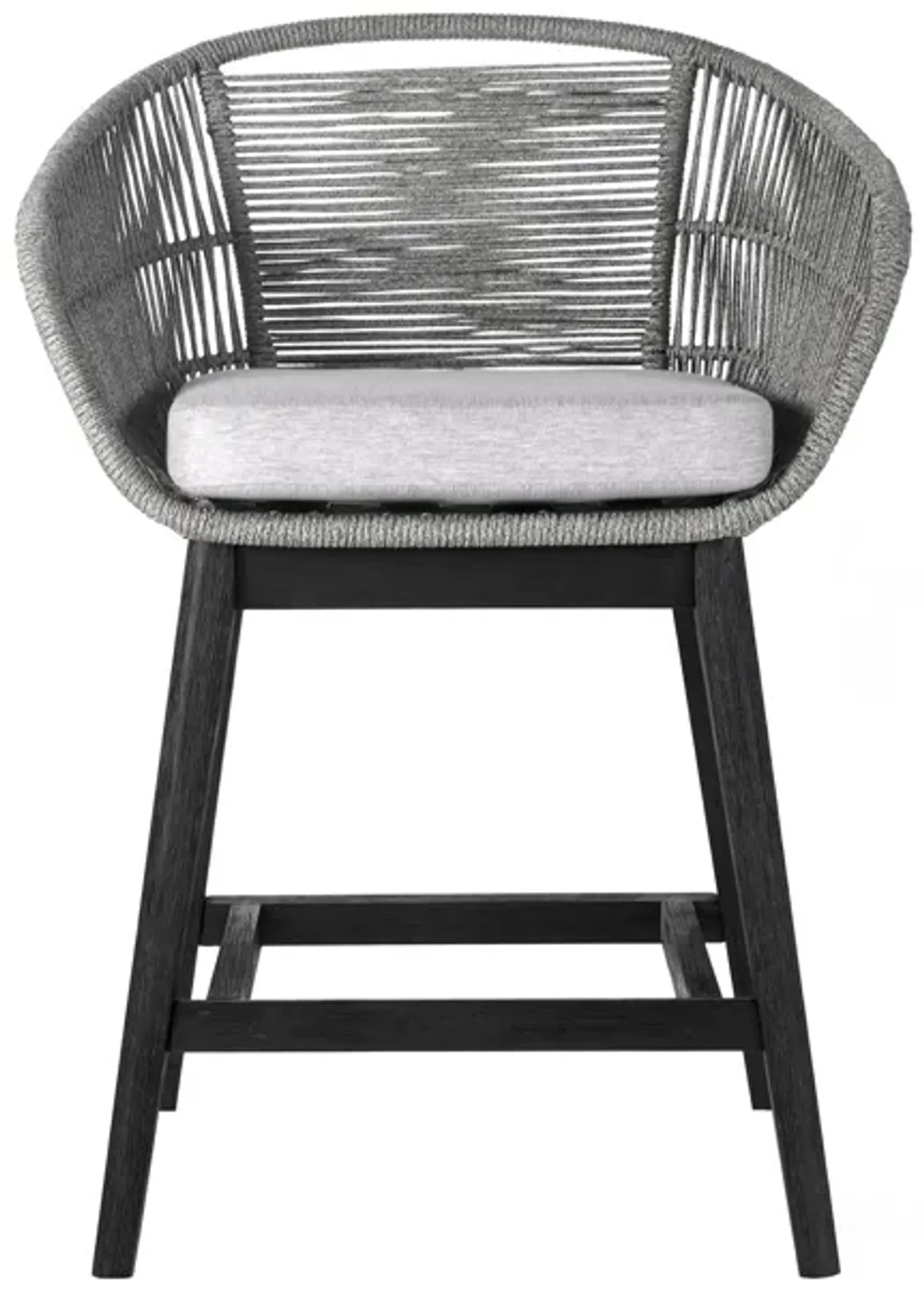 Tutti Frutti Indoor Outdoor Counter Height Bar Stool in Black Brushed Wood with Gray Rope