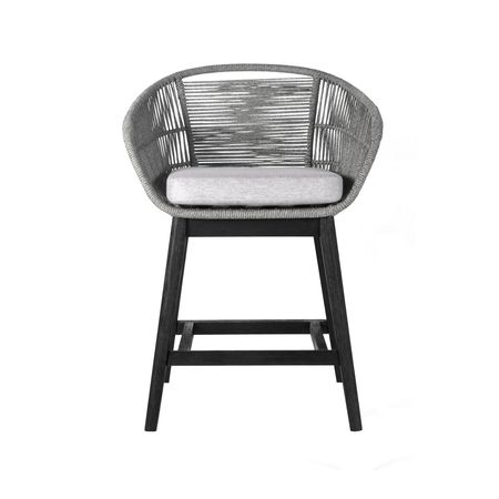 Tutti Frutti Indoor Outdoor Counter Height Bar Stool in Black Brushed Wood with Gray Rope