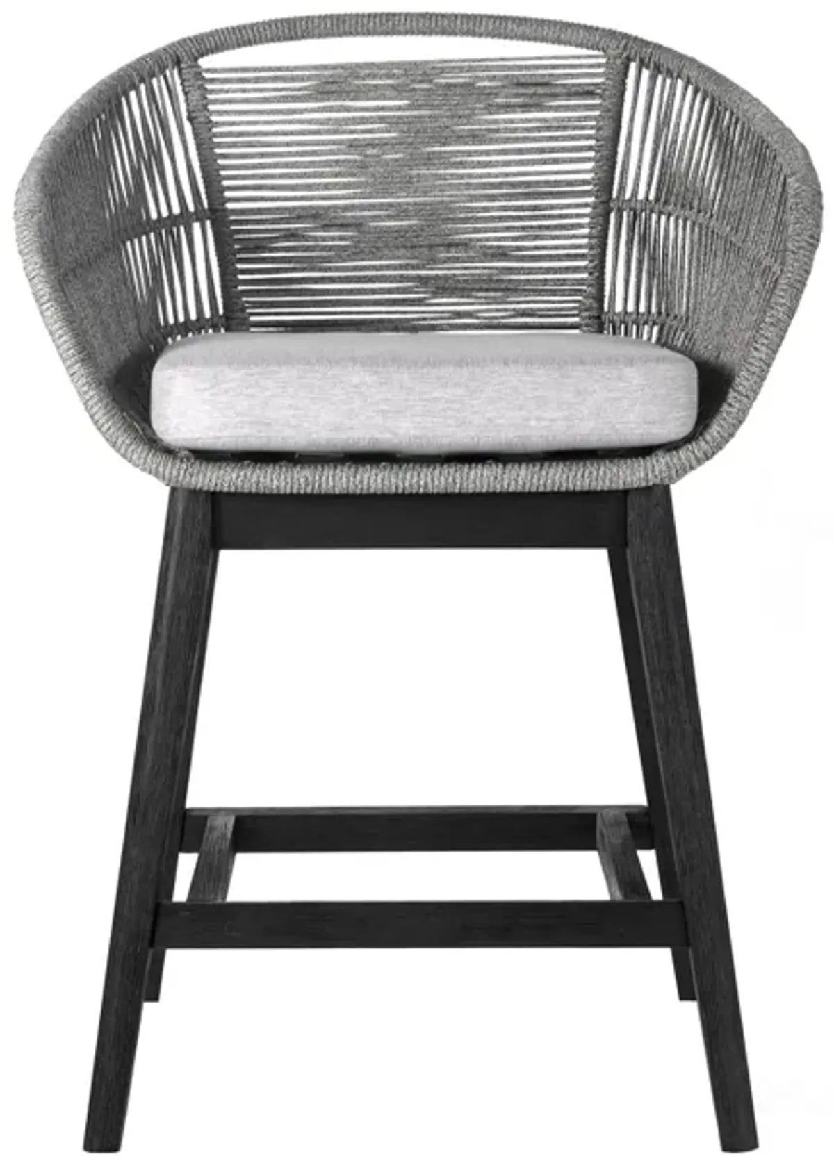 Tutti Frutti Indoor Outdoor Bar Height Bar Stool in Black Brushed Wood with Gray Rope