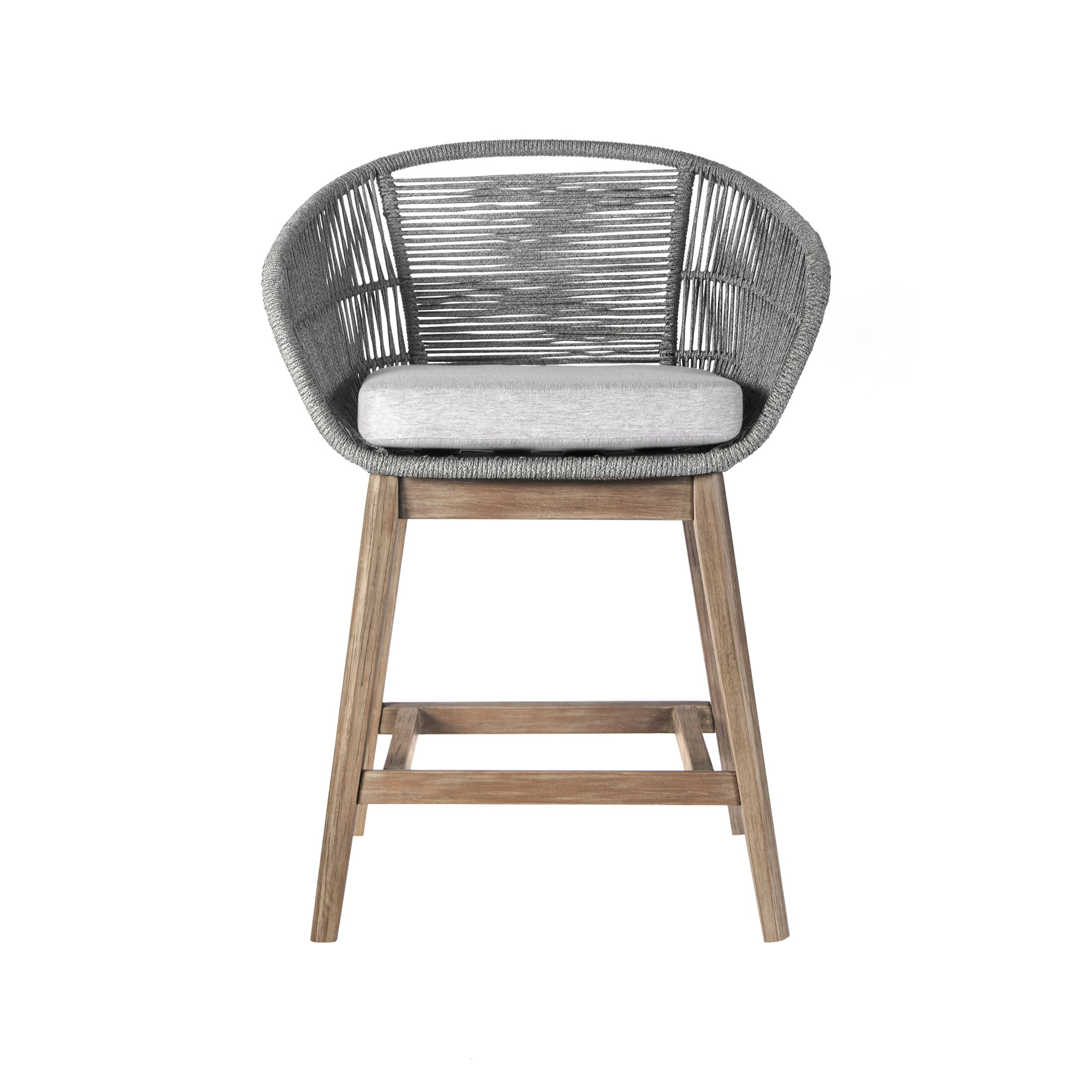 Tutti Frutti Indoor Outdoor Counter Height Bar Stool in Aged Teak Wood with Gray Rope