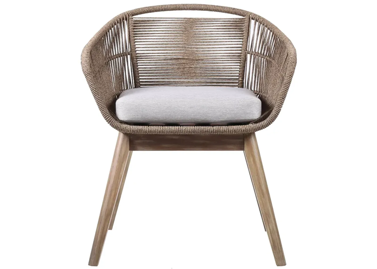 Tutti Frutti Indoor Outdoor Dining Chair in Light Eucalyptus Wood with Latte Rope and Gray Cushion