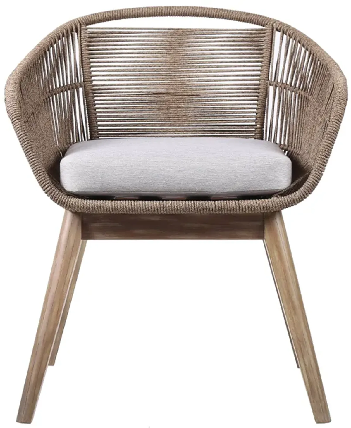 Tutti Frutti Indoor Outdoor Dining Chair in Light Eucalyptus Wood with Latte Rope and Gray Cushion