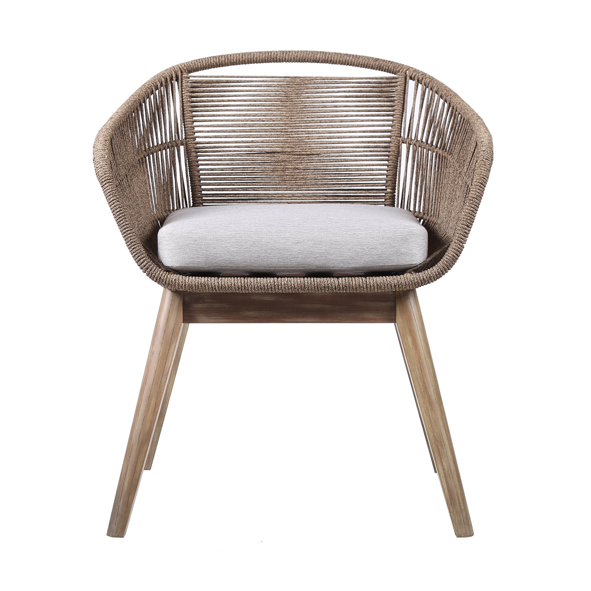 Tutti Frutti Indoor Outdoor Dining Chair in Light Eucalyptus Wood with Latte Rope and Gray Cushion