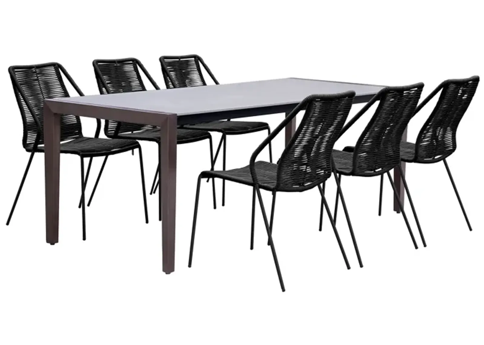 Fineline and Clip Indoor Outdoor 7 Piece Dining Set in Dark Eucalyptus Wood with Superstone and Blac