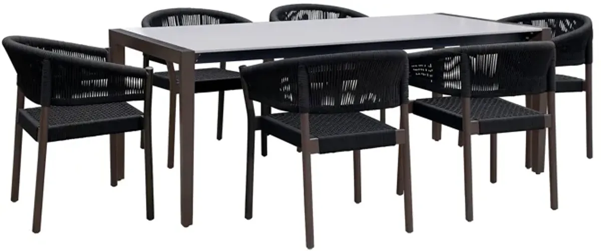 Fineline and Doris Indoor Outdoor 7 Piece Dining Set in Dark Eucalyptus Wood