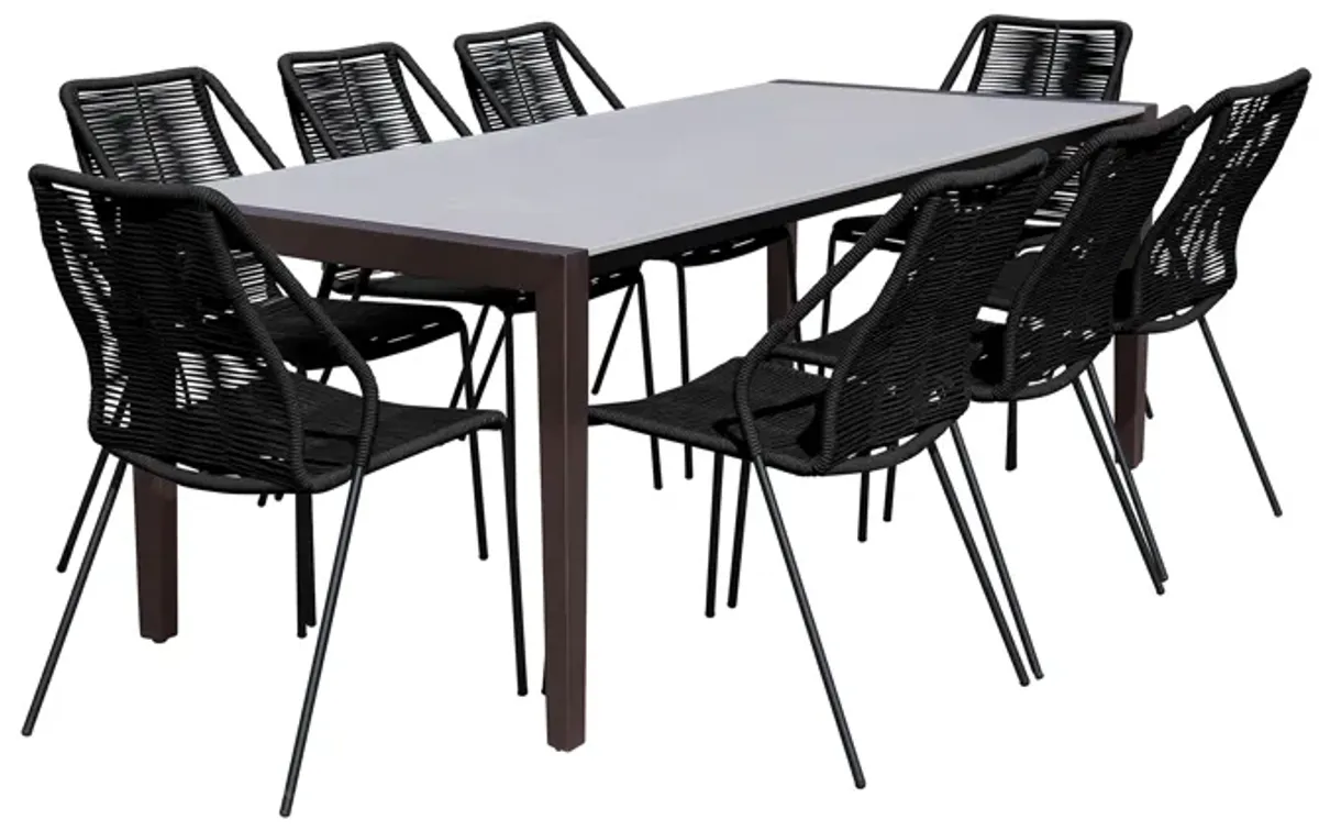 Fineline and Clip Indoor Outdoor 9 Piece Dining Set in Dark Eucalyptus Wood