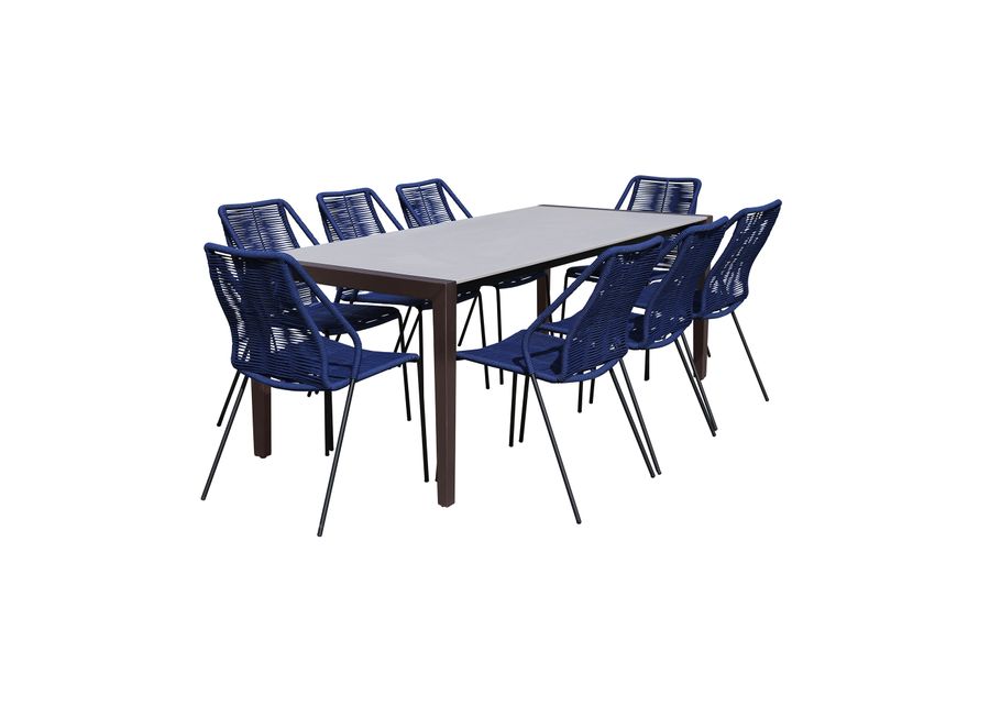 Fineline and Clip Indoor Outdoor 9 Piece Dining Set in Dark Eucalyptus Wood