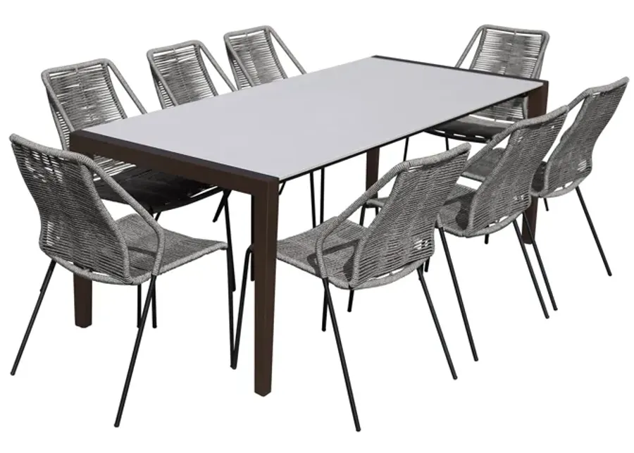 Fineline and Clip Indoor Outdoor 9 Piece Dining Set in Dark Eucalyptus Wood