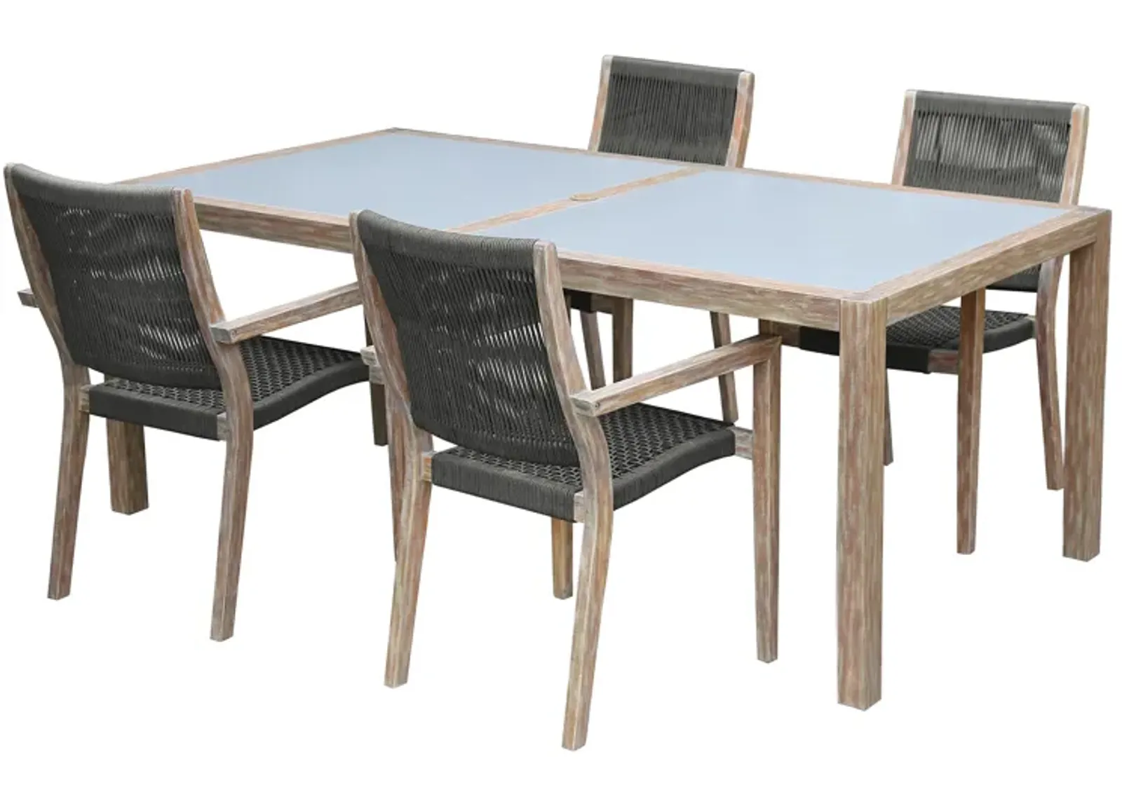 Sienna and Madsen 5 Piece Outdoor Eucalyptus Dining Set with Teak Finish in Gray