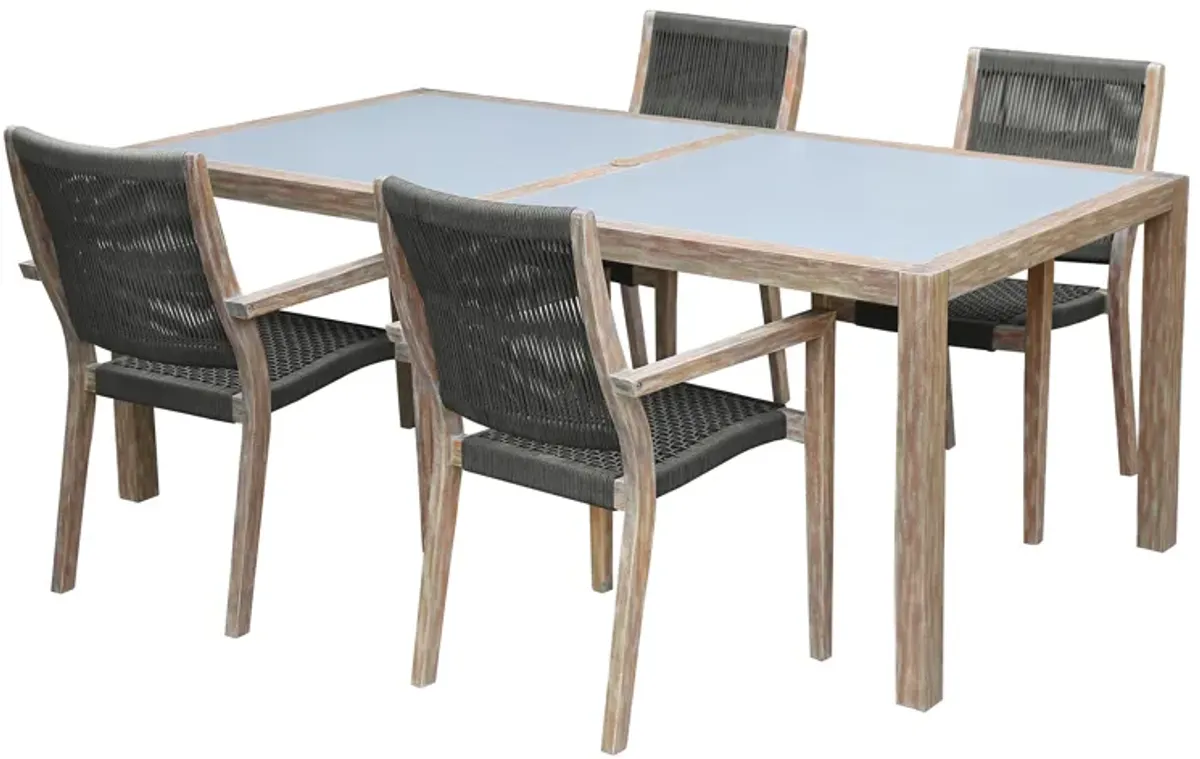 Sienna and Madsen 5 Piece Outdoor Eucalyptus Dining Set with Teak Finish in Gray