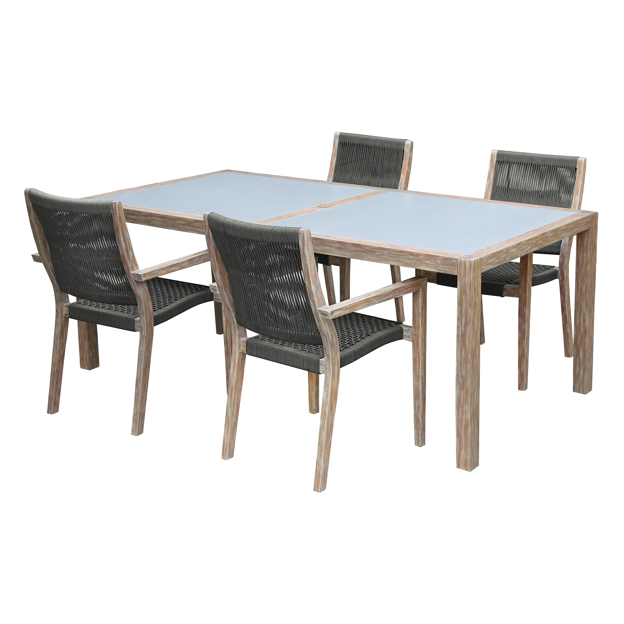 Sienna and Madsen 5 Piece Outdoor Eucalyptus Dining Set with Teak Finish in Gray