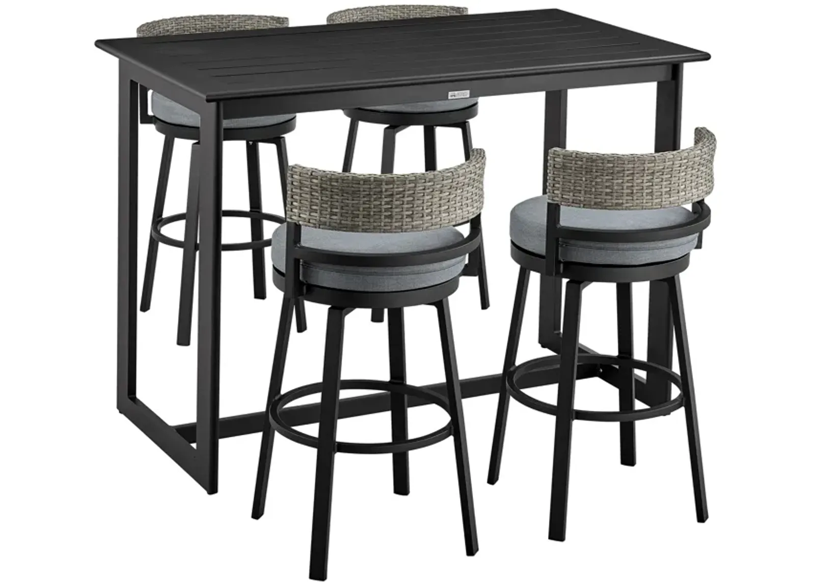 Encinitas Outdoor Patio 5-Piece Bar Table Set in Aluminum with Gray Cushions