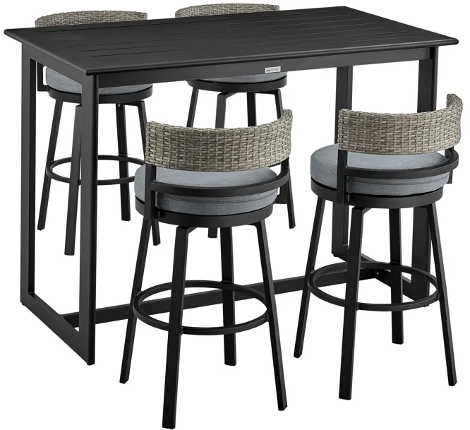 Encinitas Outdoor Patio 5-Piece Bar Table Set in Aluminum with Gray Cushions