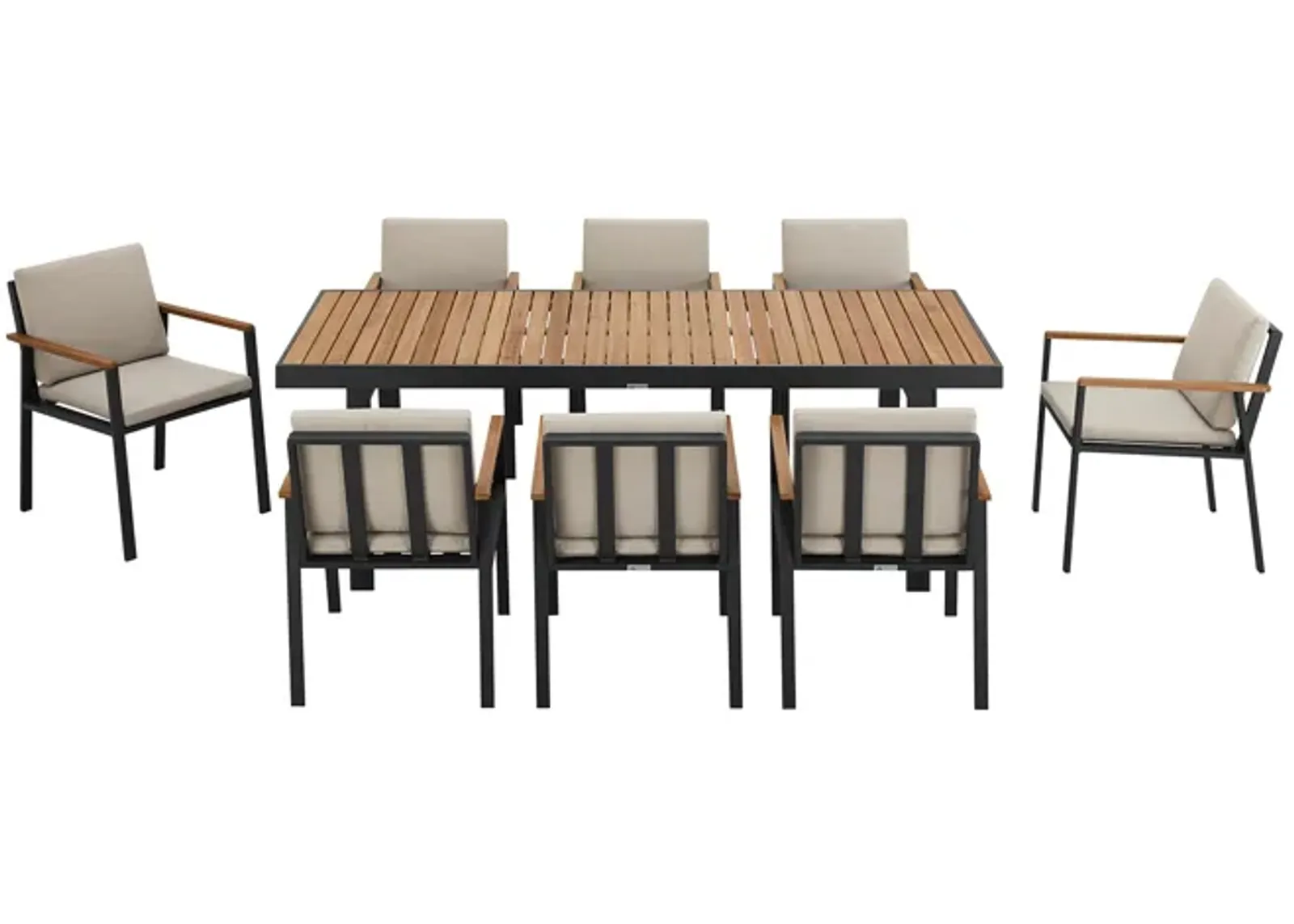 Nofi Outdoor Patio 9 Piece Dining Set in Charcoal Finish with Taupe Cushions