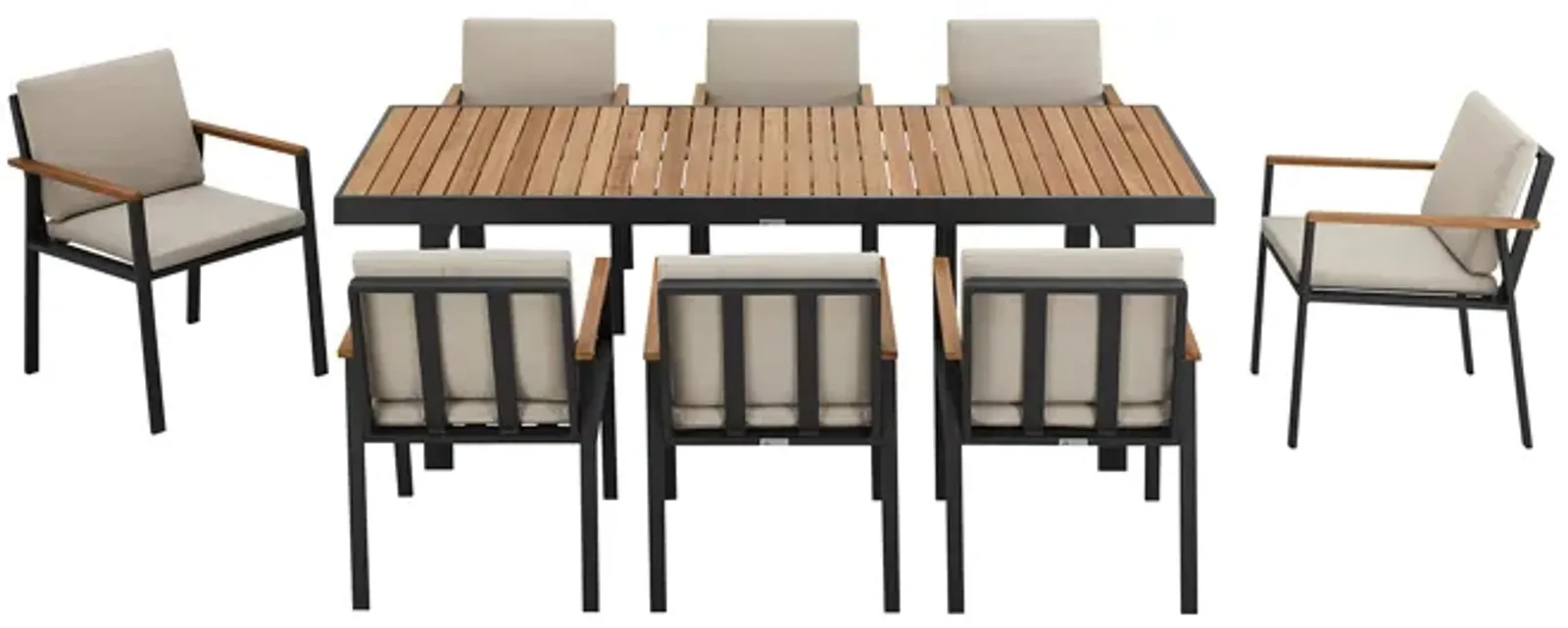 Nofi Outdoor Patio 9 Piece Dining Set in Charcoal Finish with Taupe Cushions