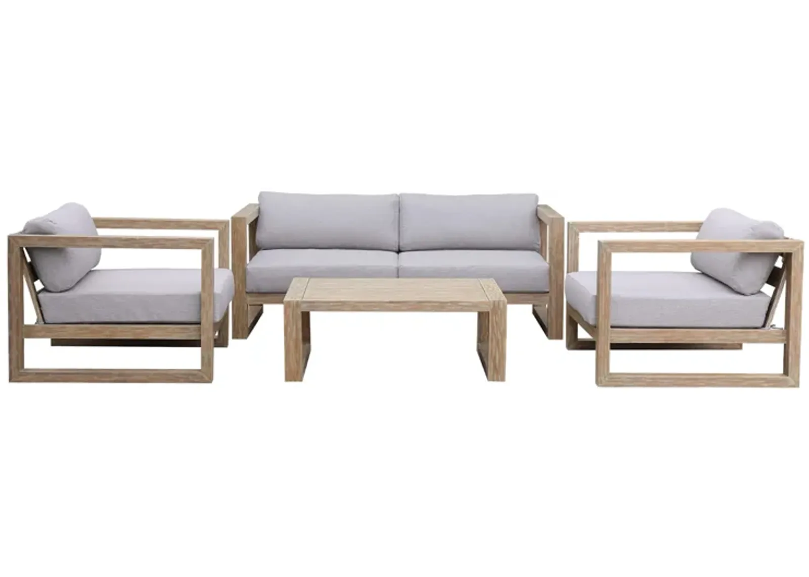 Paradise 4 Piece Outdoor Light Eucalyptus Wood Sofa Seating Set with Cushions in Gray