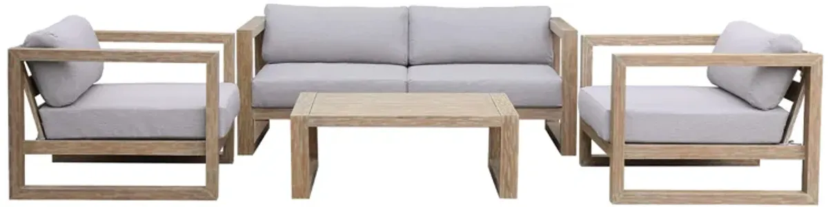 Paradise 4 Piece Outdoor Light Eucalyptus Wood Sofa Seating Set with Cushions in Gray