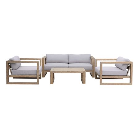 Paradise 4 Piece Outdoor Light Eucalyptus Wood Sofa Seating Set with Cushions in Gray