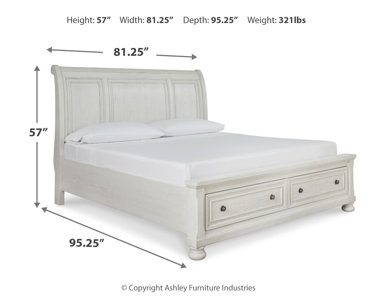 Robbinsdale King Sleigh Bed with 2 Storage Drawers