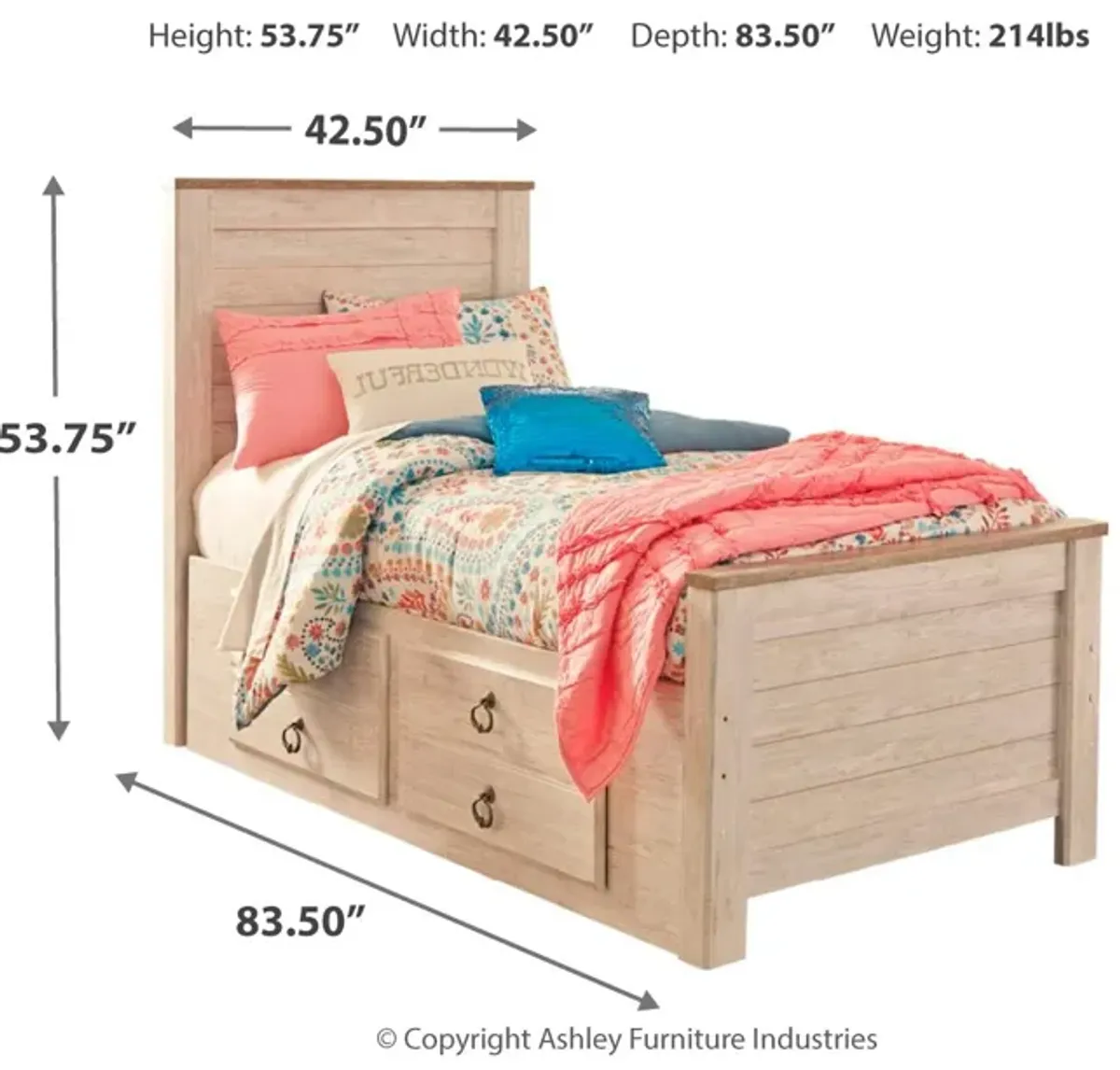 Willowton Twin Panel Bed with 2 Storage Drawers