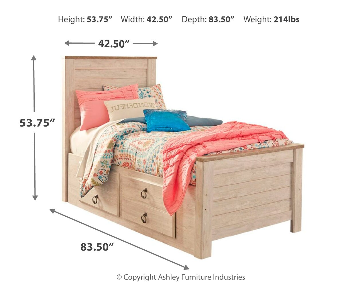 Willowton Twin Panel Bed with 2 Storage Drawers