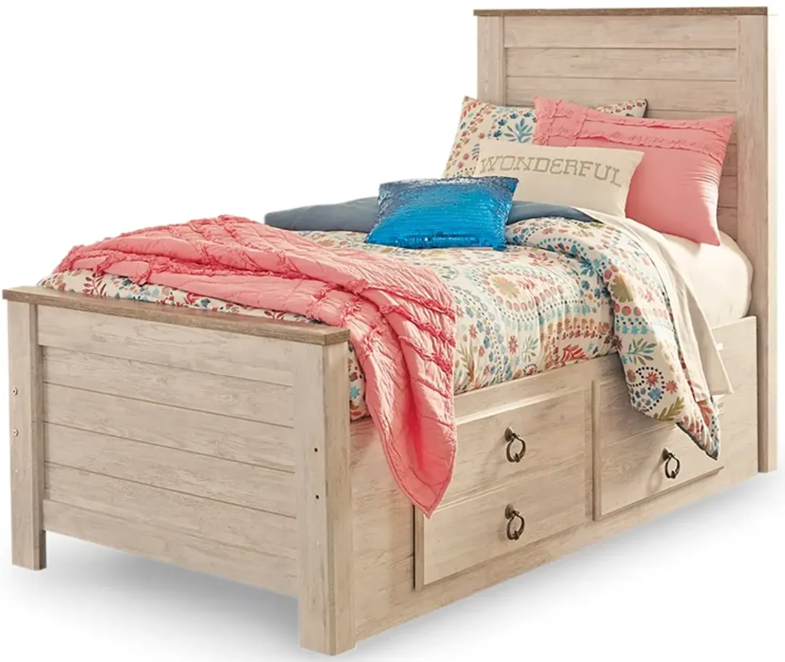 Willowton Twin Panel Bed with 2 Storage Drawers