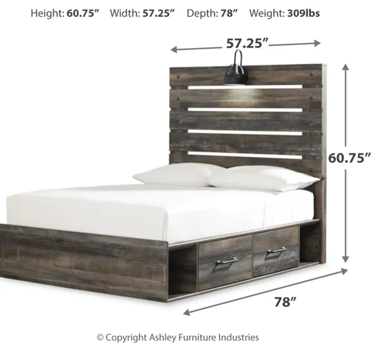 Drystan Full Panel Bed with 4 Storage Drawers and 4 Cubbies