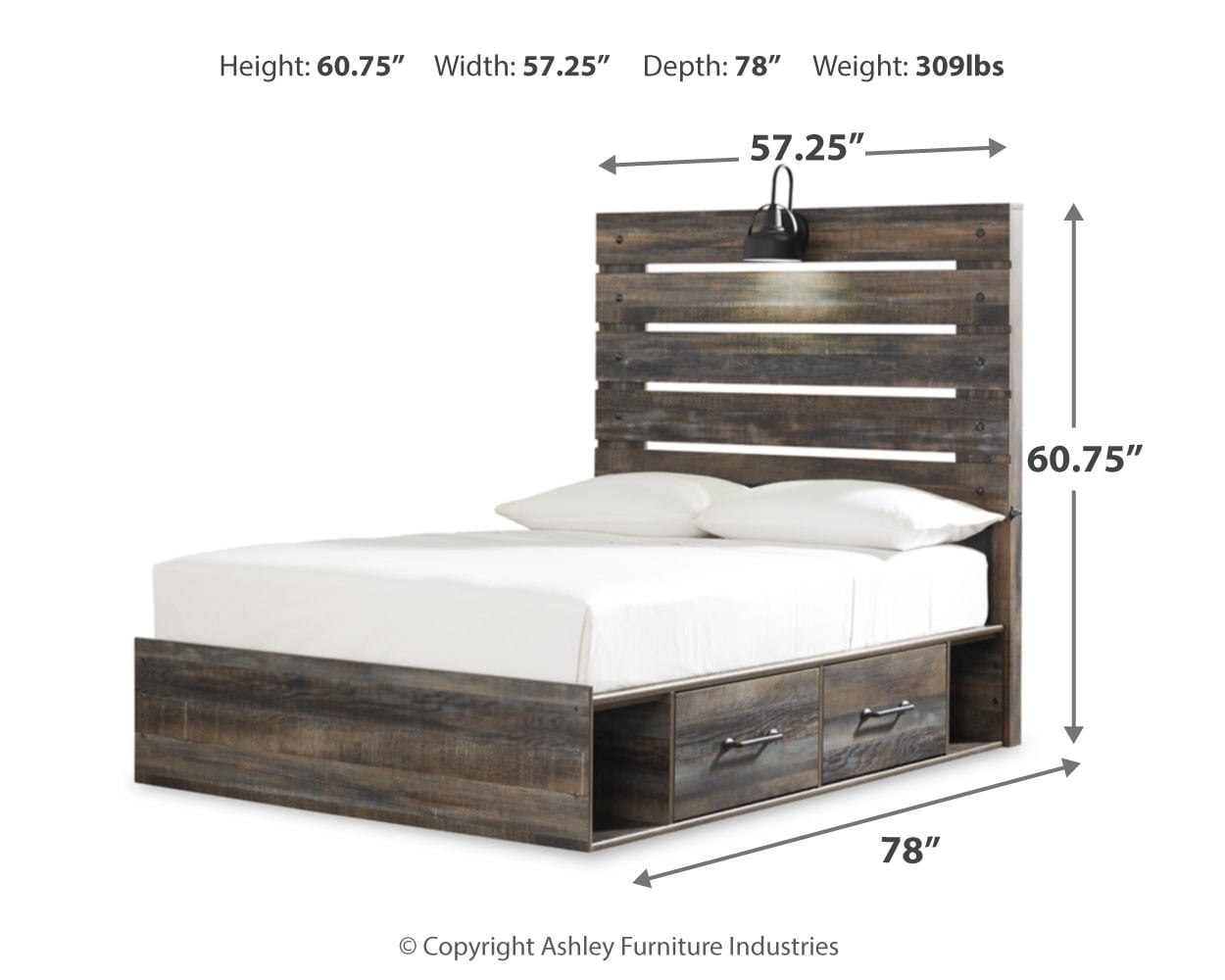 Drystan Full Panel Bed with 4 Storage Drawers and 4 Cubbies