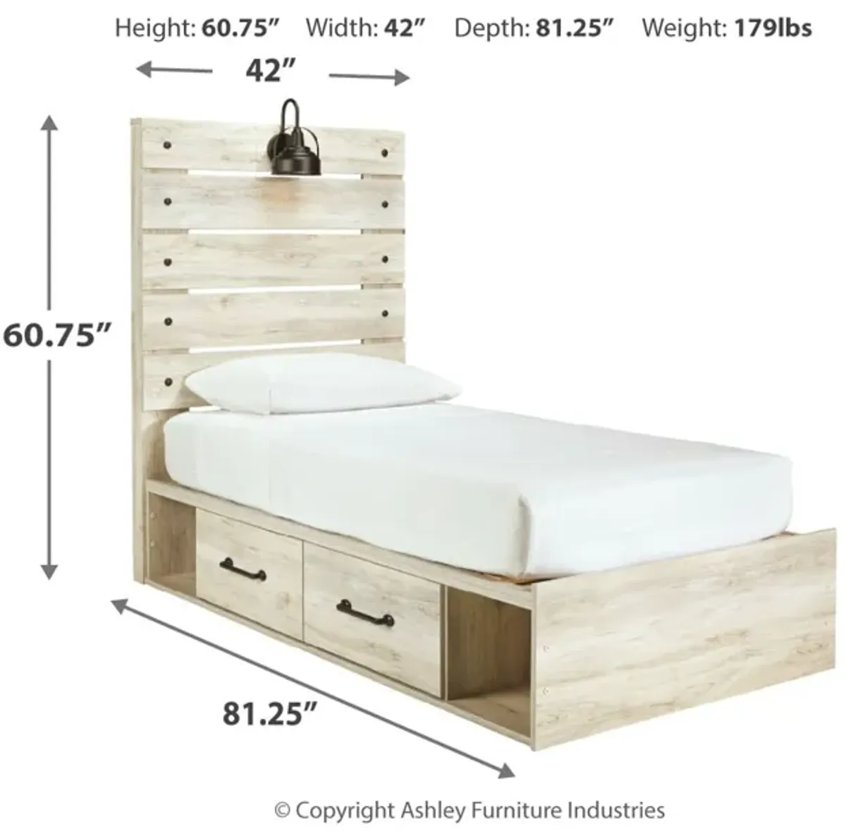 Cambeck Twin Panel Bed with 2 Storage Drawers and 2 Cubbies