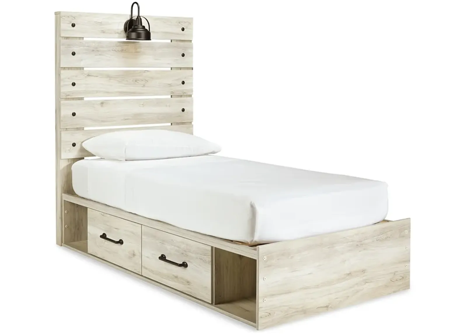 Cambeck Twin Panel Bed with 2 Storage Drawers and 2 Cubbies