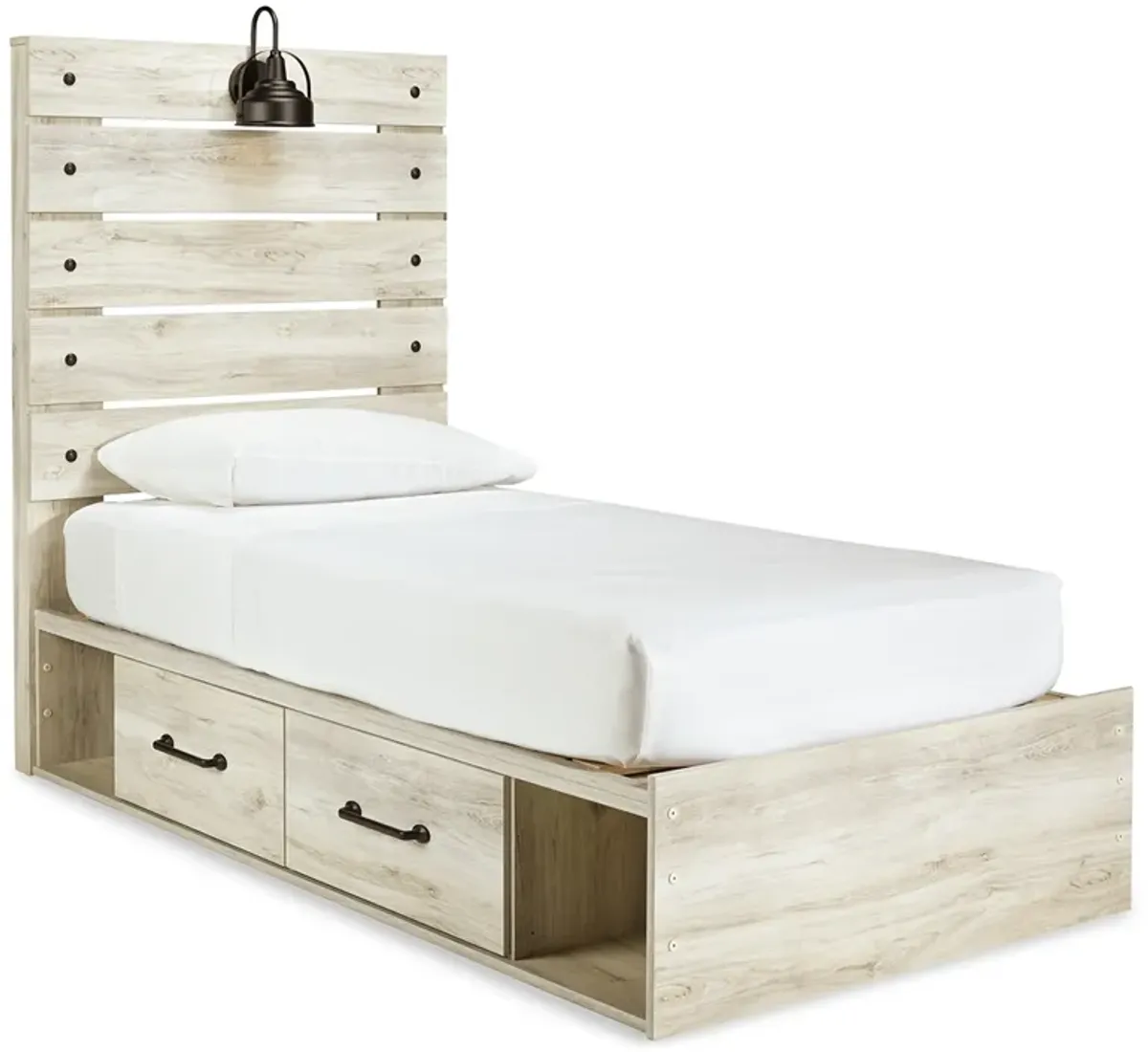 Cambeck Twin Panel Bed with 2 Storage Drawers and 2 Cubbies