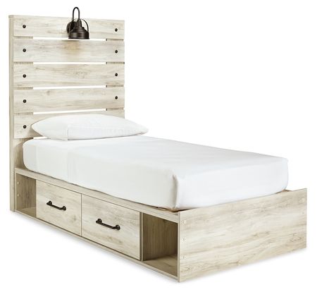 Cambeck Twin Panel Bed with 2 Storage Drawers and 2 Cubbies