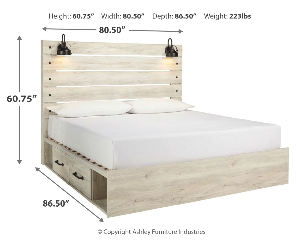 Cambeck King Panel Bed with 2 Storage Drawers and 2 Cubbies