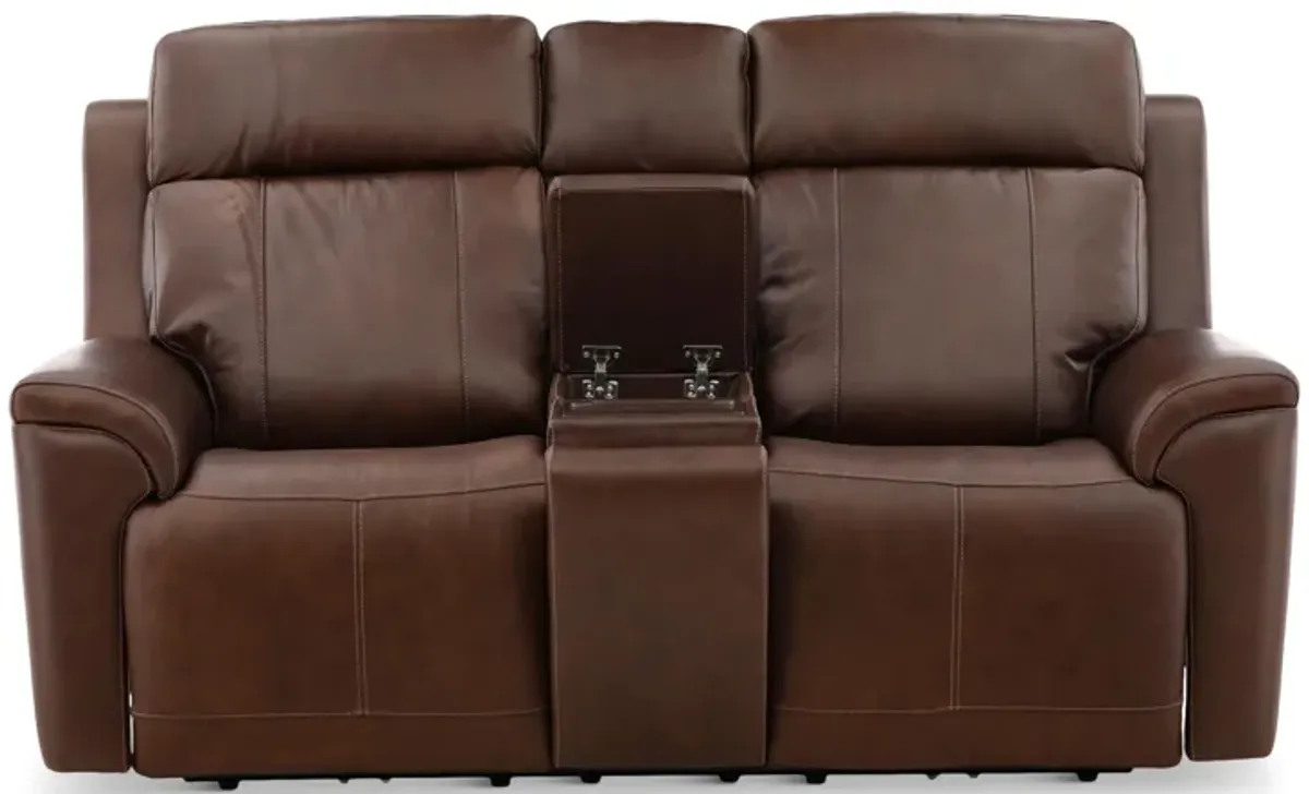 Adrian Leather Power Reclining Console Loveseat