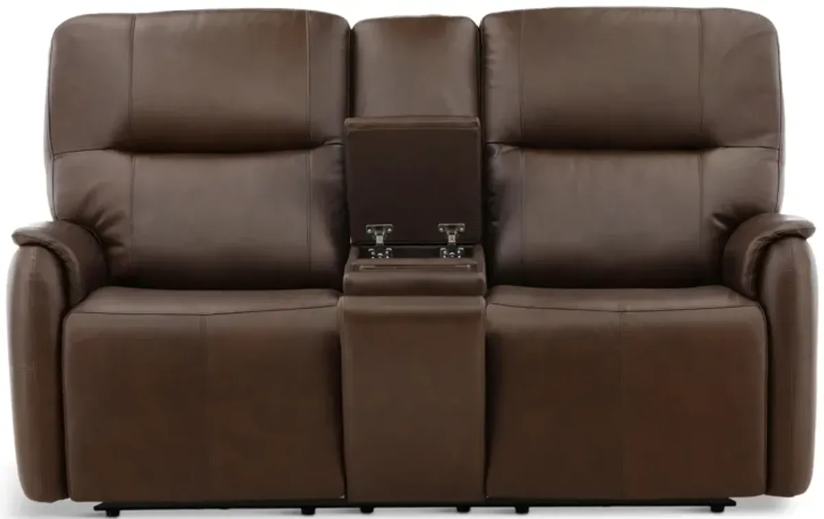 Walker Leather Power Reclining Console Loveseat