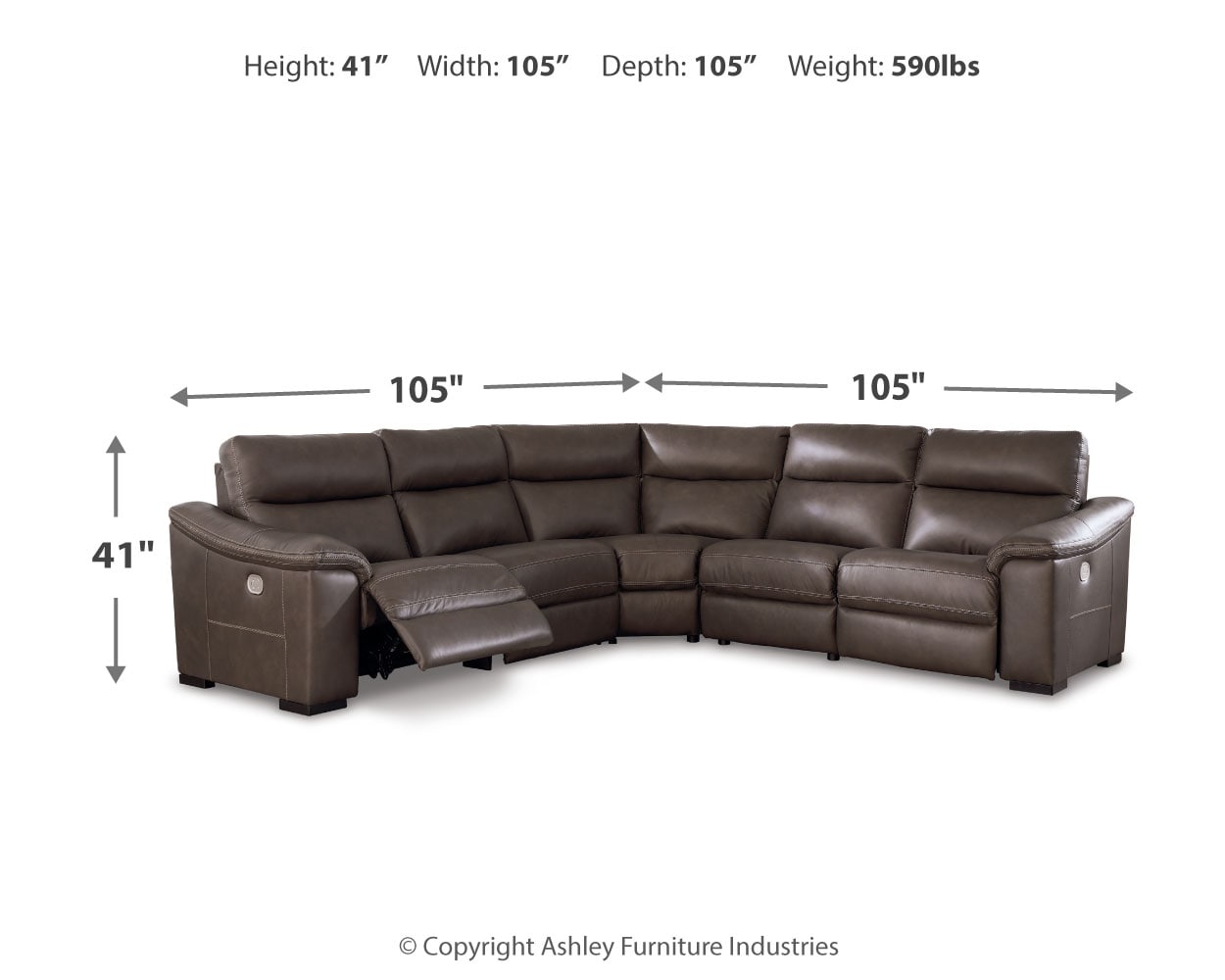 Salvatore 5-Piece Dual Power Leather Modular Reclining Sectional