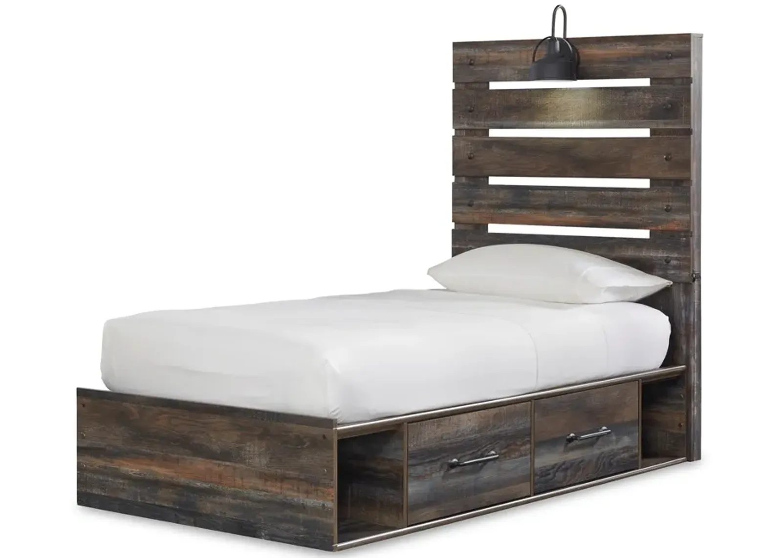 Drystan Twin Panel Bed with 2 Storage Drawers and 2 Cubbies