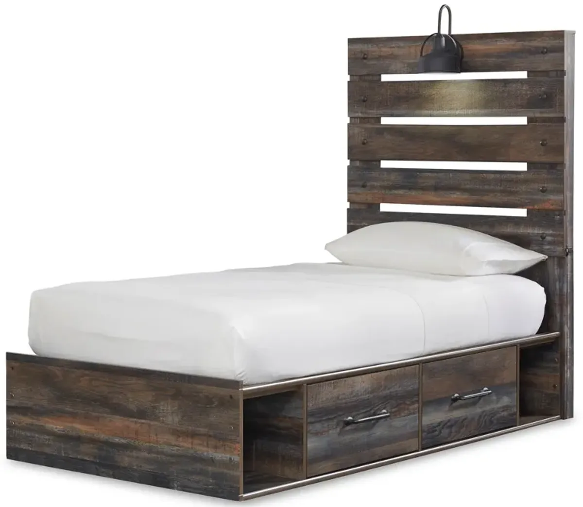 Drystan Twin Panel Bed with 2 Storage Drawers and 2 Cubbies